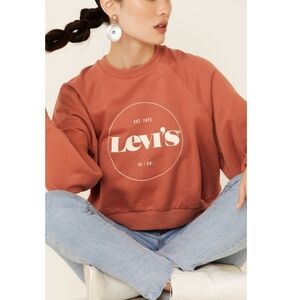 Levi's Women's Mauve Color Circle Logo Pullover Crew Neck Crop Sweatshirt Size L